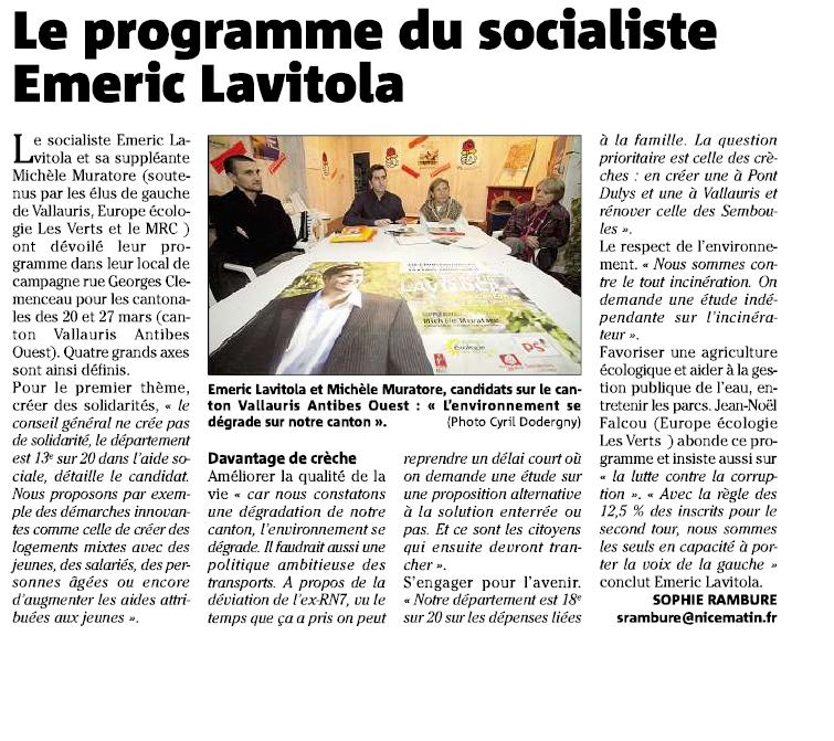 Article Nice matin paru le 27 février